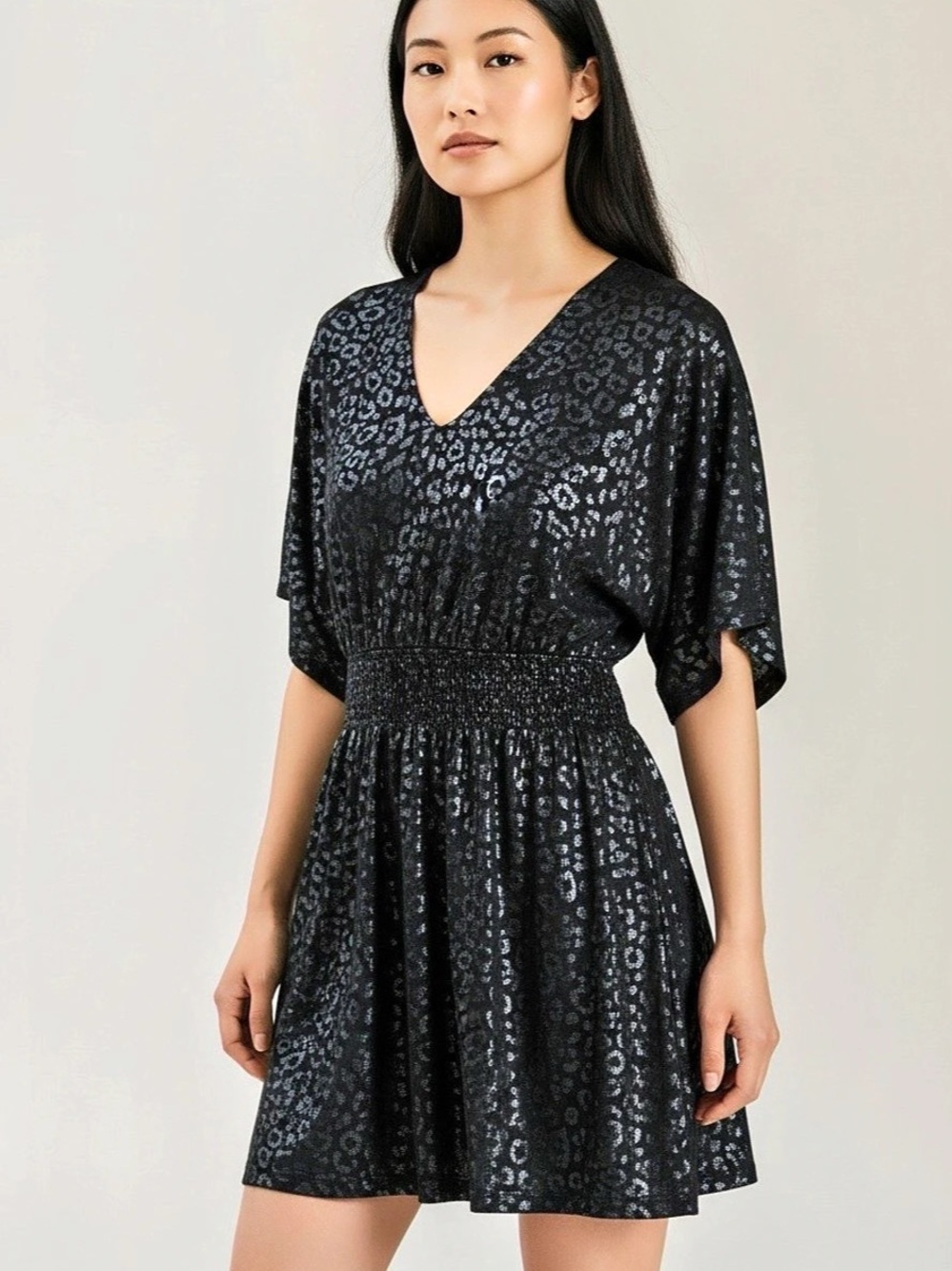 White House Black Market Animal Print Mini Dress in Black & Blue Size XXS Like